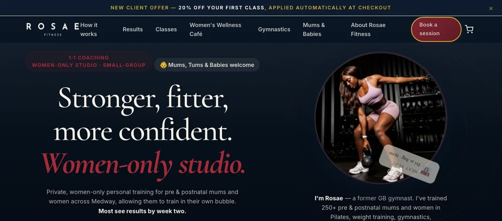 Rosae Fitness home page — women-only fitness studio in Rochester, Kent